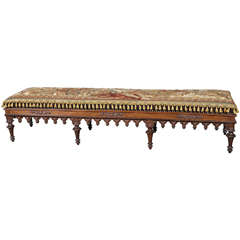 19th Century Napoleon III Carved Bench with Antique Tapestry