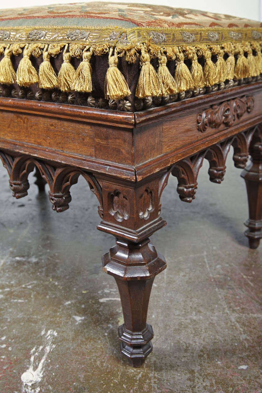 19th Century Napoleon III Carved Bench with Antique Tapestry at 1stDibs