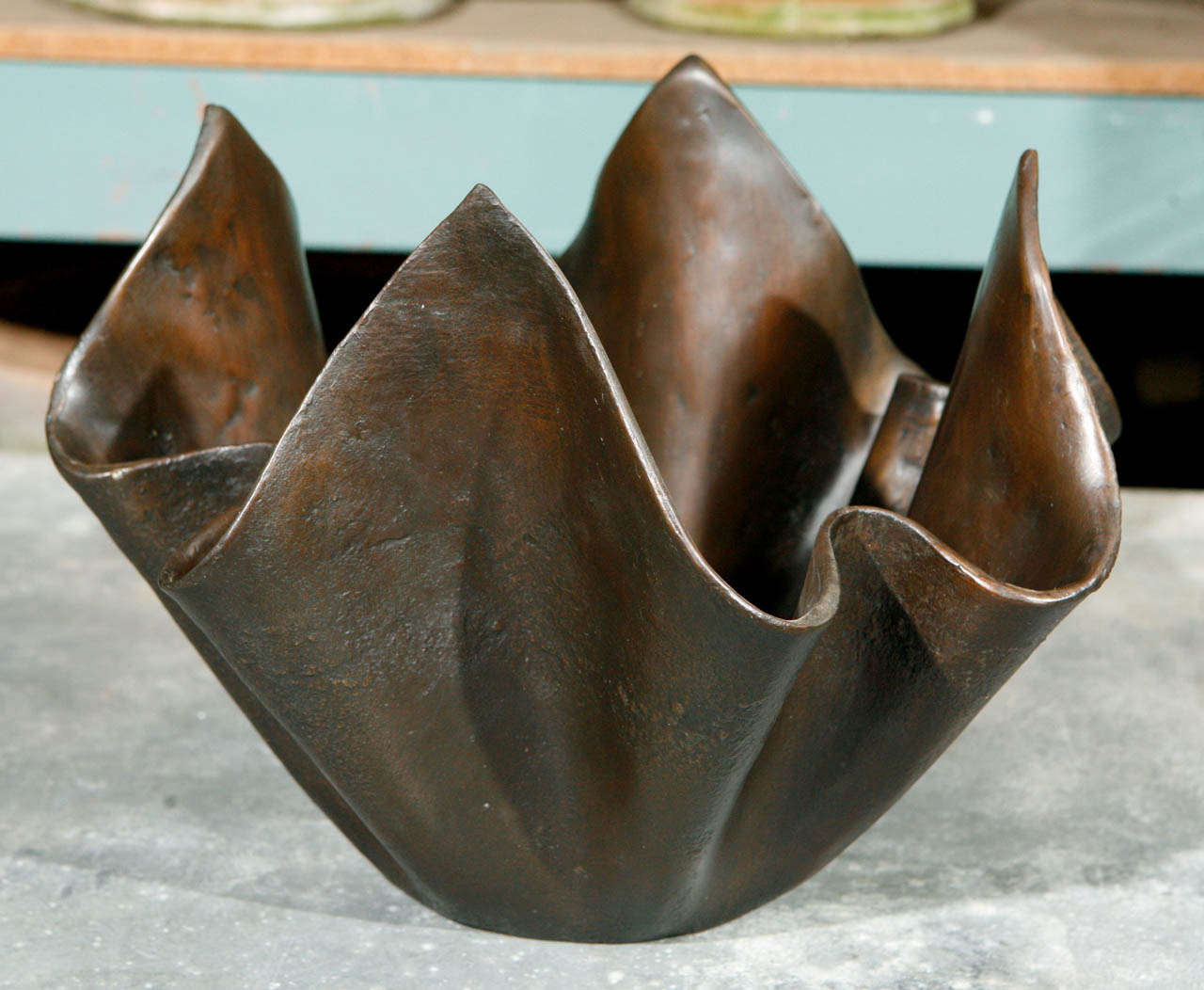 Small bronze handkerchief planter, rubbed bronze finish.