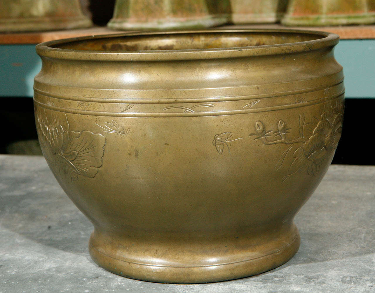 Antique Brass Planter with Traditional Chinese Motifs