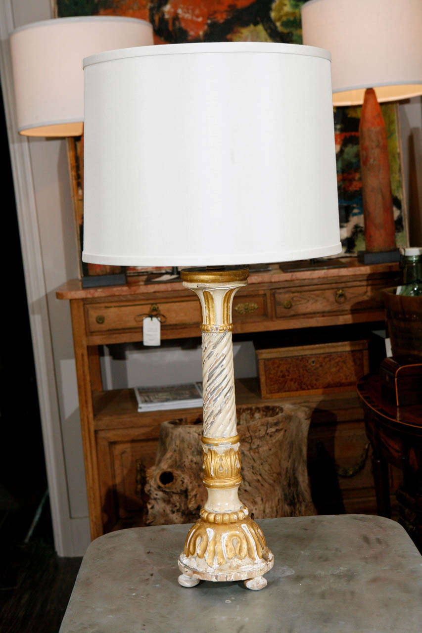 Italian Candlestick as Table Lamp, Circa 1870