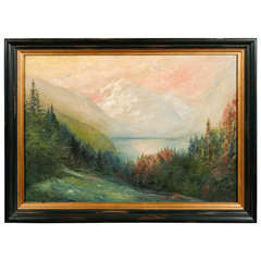 Lake Landscape Painting circa 1917, Signed L.A. Davidson
