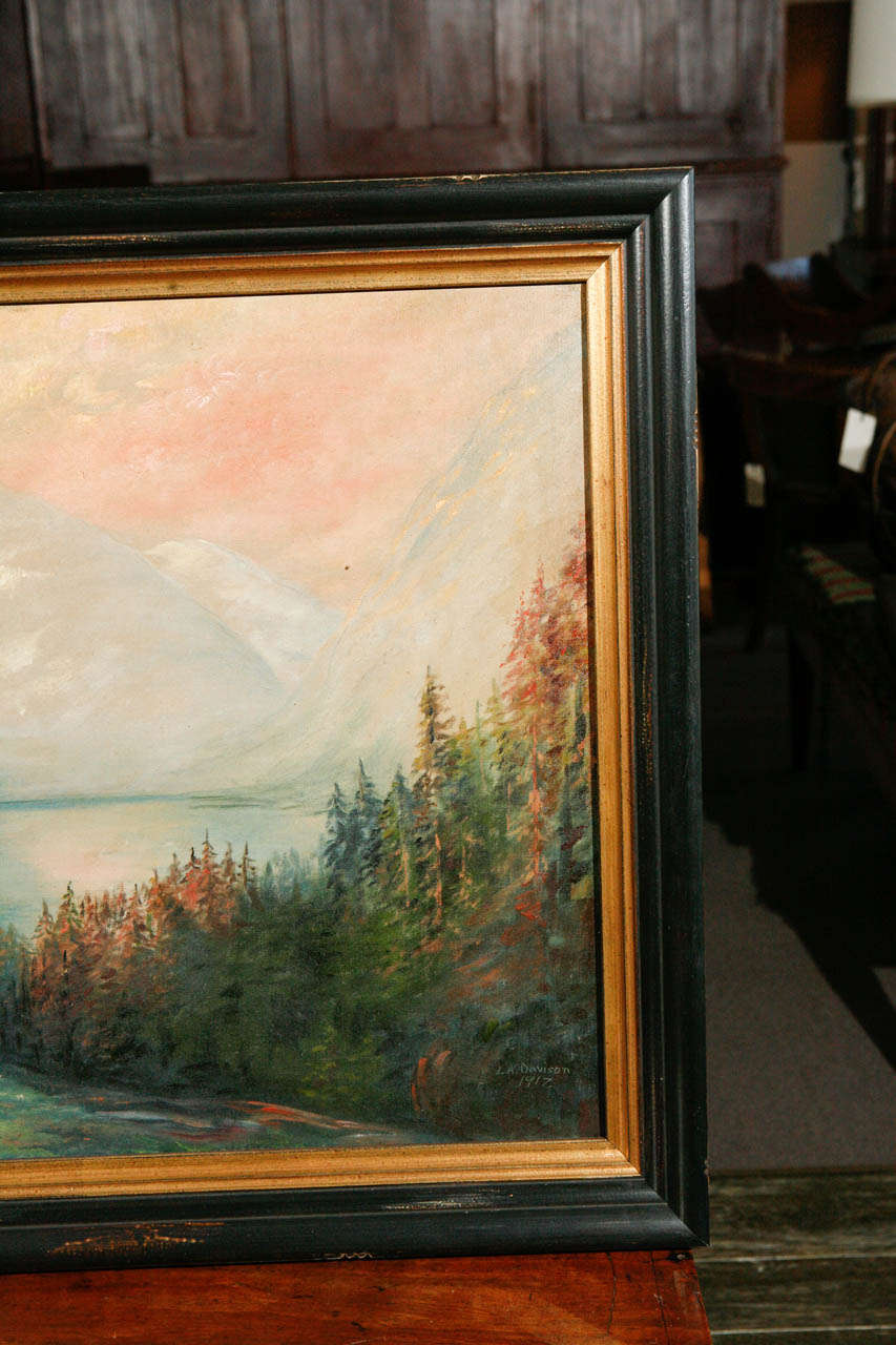 American Lake Landscape Painting circa 1917, Signed L.A. Davidson