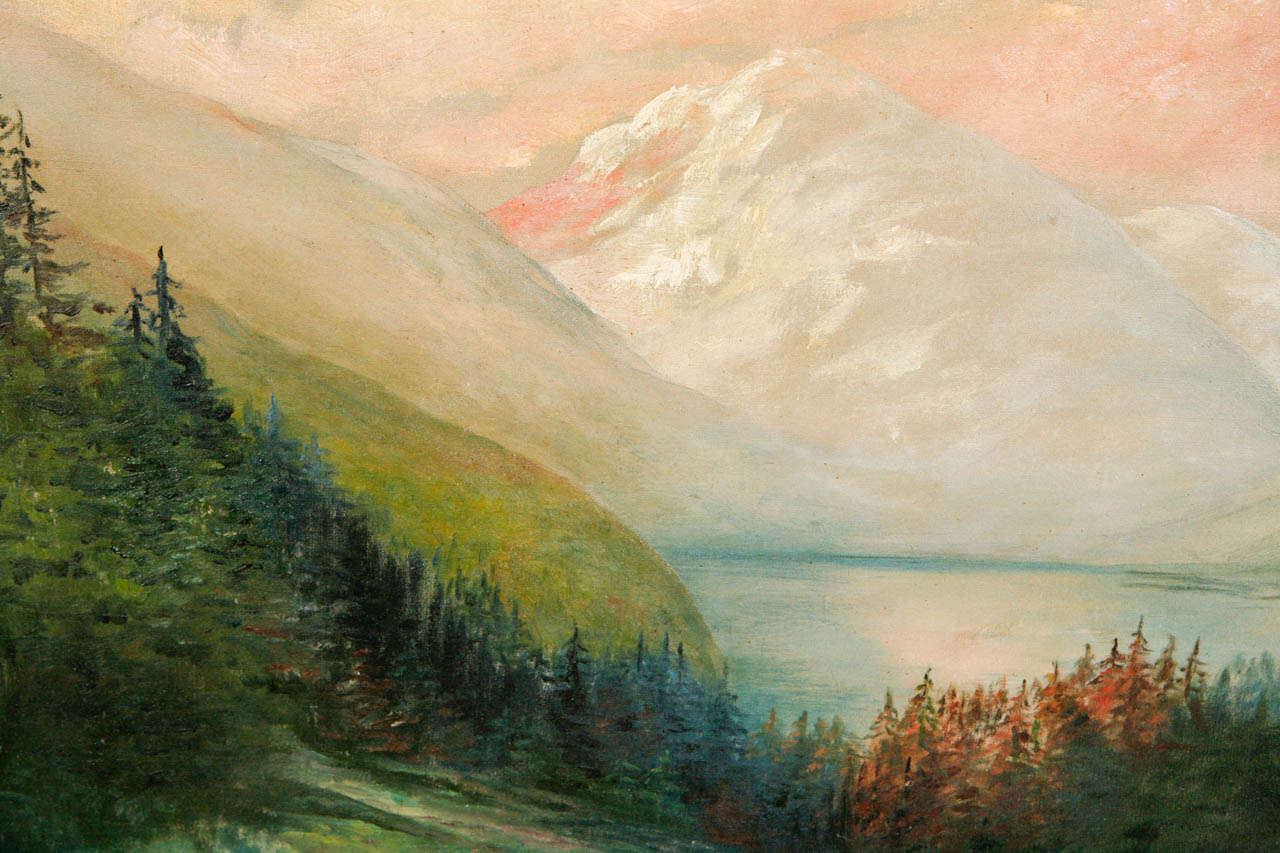 20th Century Lake Landscape Painting circa 1917, Signed L.A. Davidson
