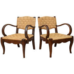 Pair of Rope and Oak Armchairs.