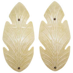 Pair of Oversized Murano Leaf Glass Sconces.