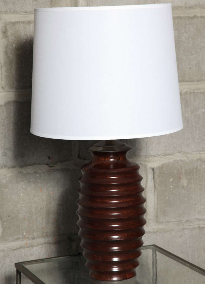Pair of Dark Mahogany Wood Table Lamps