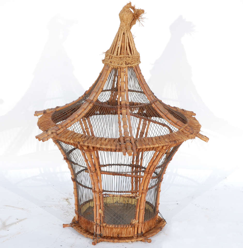 Vintage Mid Century Rattan Birdcage