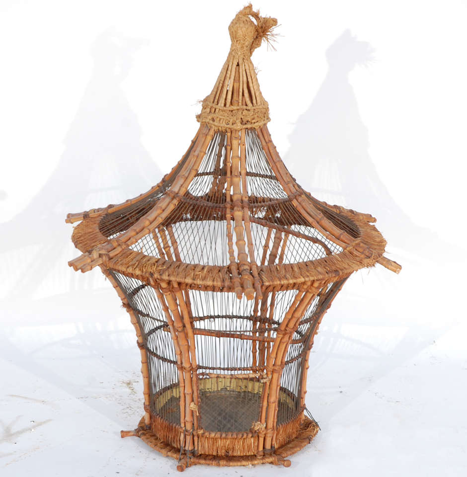 Mid Century Rattan Birdcage at 1stdibs