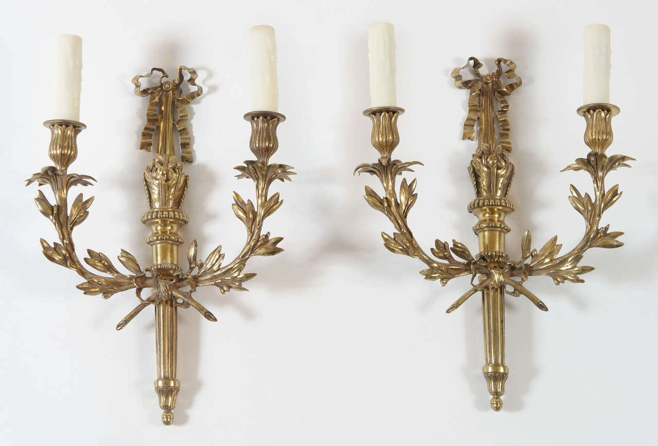 Louis XVI Style Bronze Sconces, France c. 1910