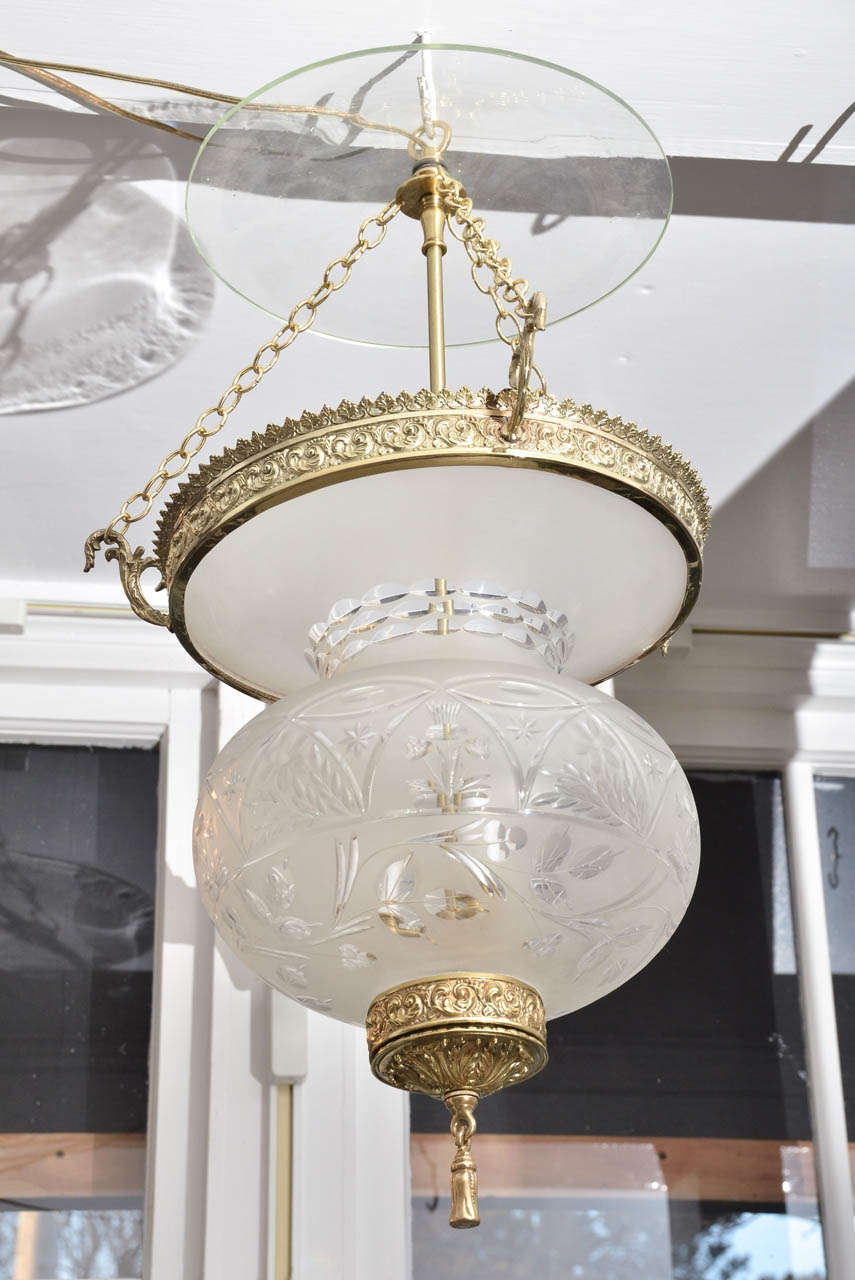 19th century English (Anglo-Indian style), late Regency style crystal and brass bell lantern.