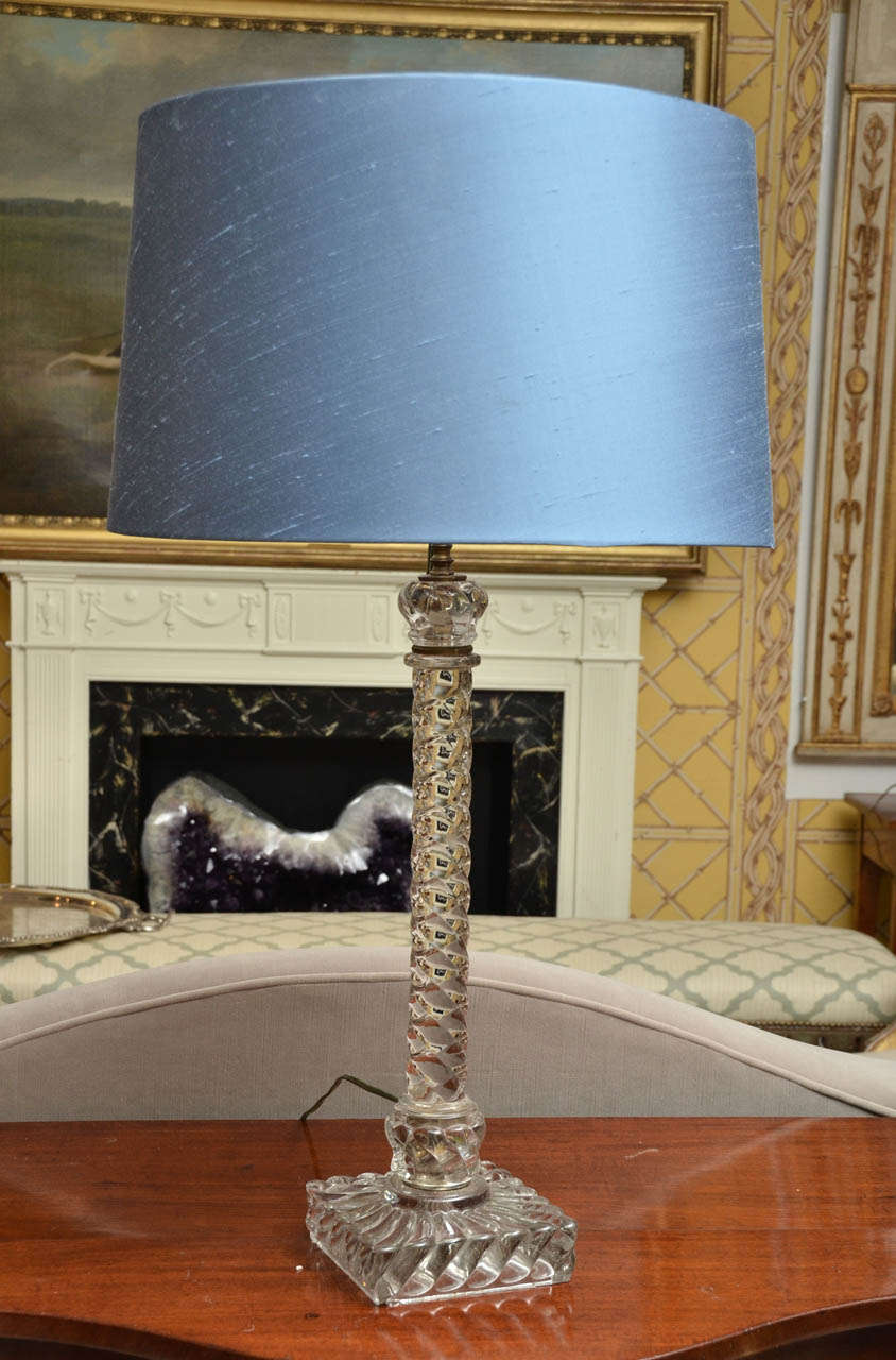 19th Century French Baccarat Glass Column Lamp