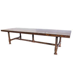 Used Bowling Alley Top Dining Table on Scaffolding Pipe Base