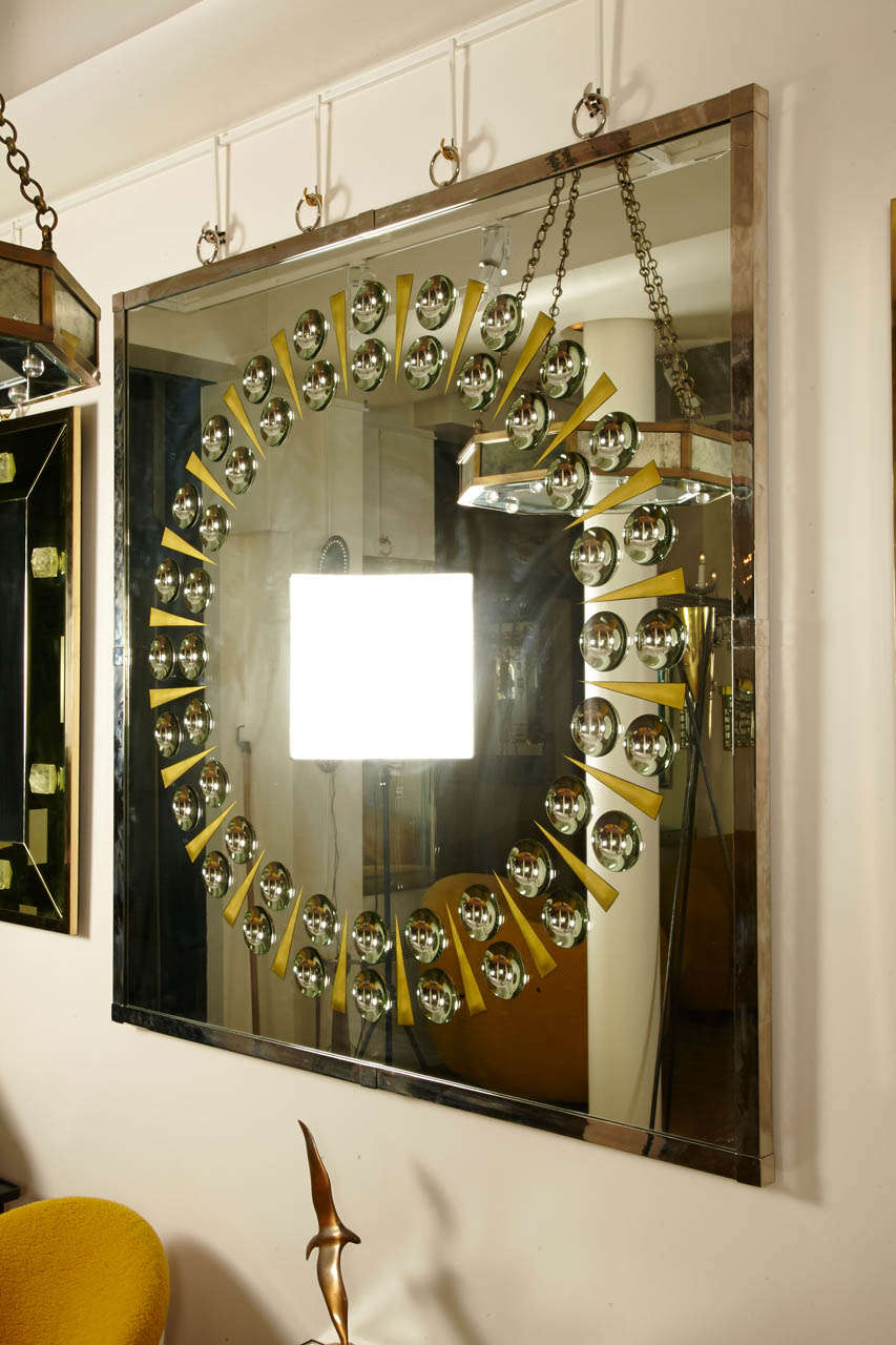 Modern Andre Hayat Gold Bronze Huge Mirror Sun Ray Engraved Mirror with Bubble Effect For Sale