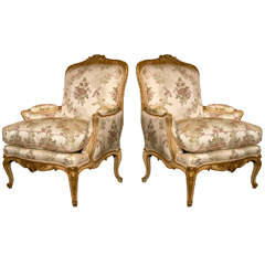 Pair of French Louis XV Style Bergere Chairs Manner Jansen