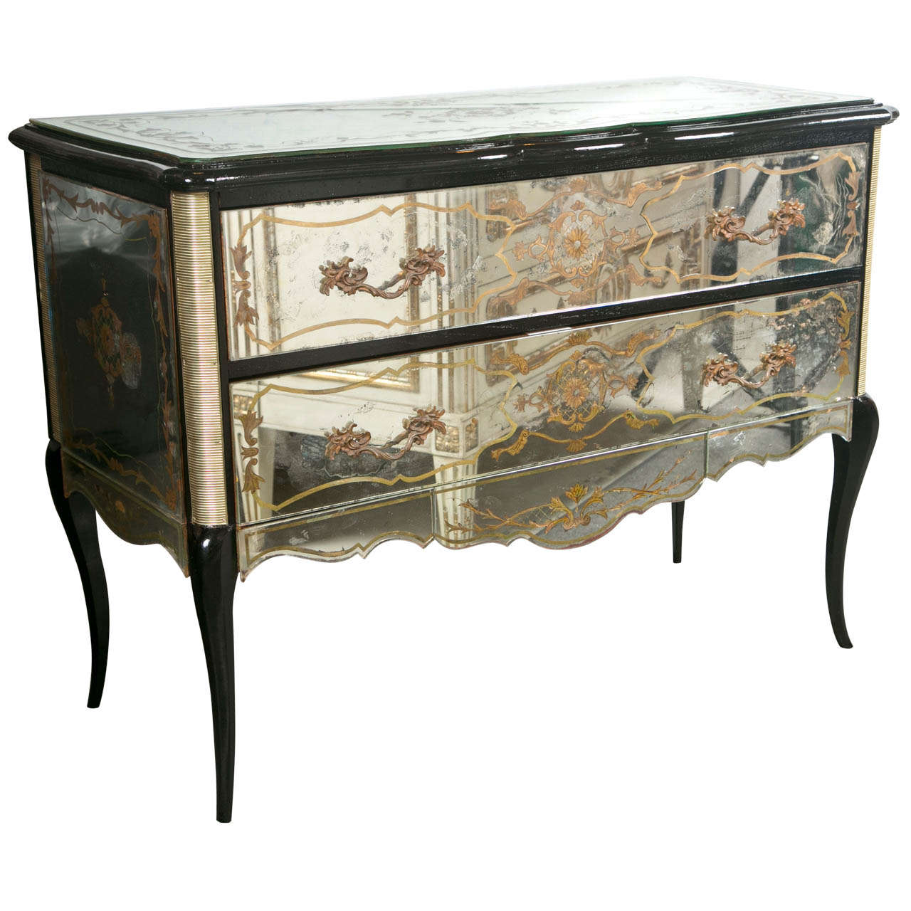 Exceptional Verre Eglomise Mirrored Chest by Jansen