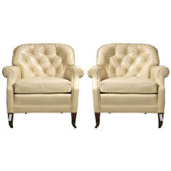 Pair of Vintage Tufted Leather Armchairs