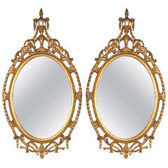 Vintage Pair of French Louis XIV Style Oval Mirrors