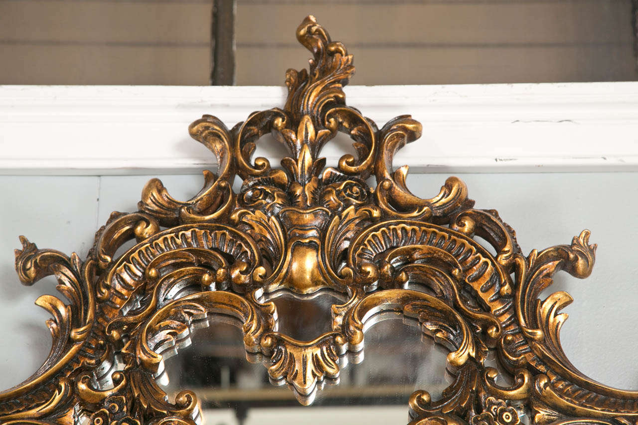 Fine French Carved Four Section Carved Rococo Over the Mantle Or Wall Mirror 4