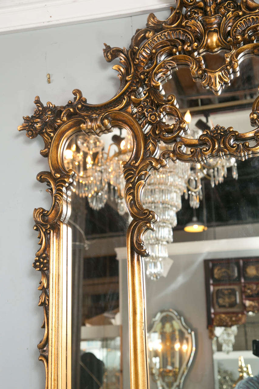 Mid-20th Century Fine French Carved Four Section Carved Rococo Over the Mantle Or Wall Mirror