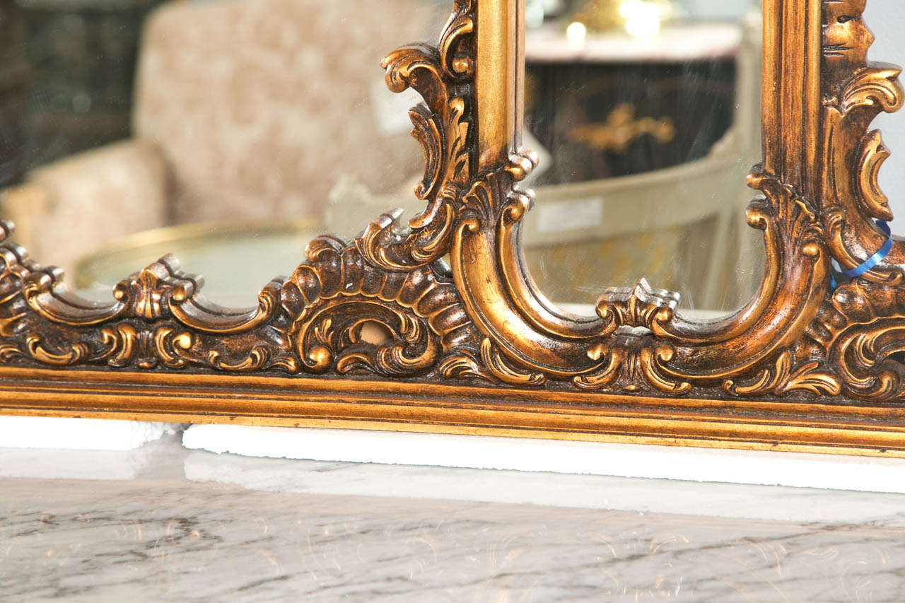 Fine French Carved Four Section Carved Rococo Over the Mantle Or Wall Mirror 1