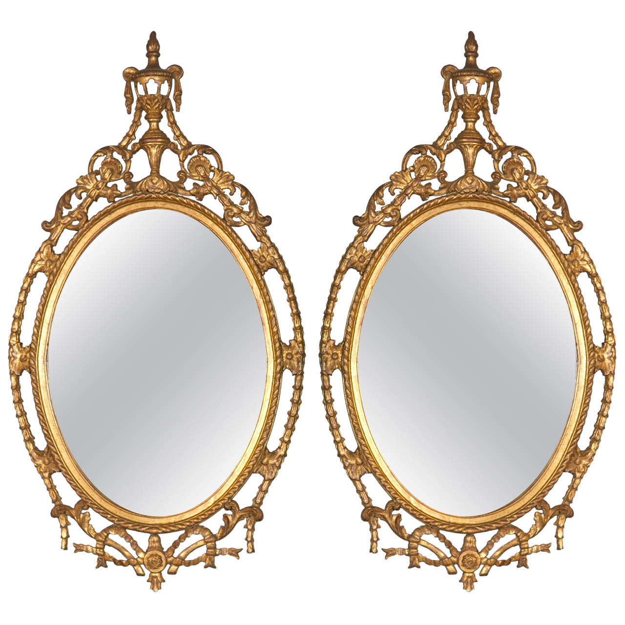 Pair of French Louis XIV Style Oval Mirrors at 1stdibs