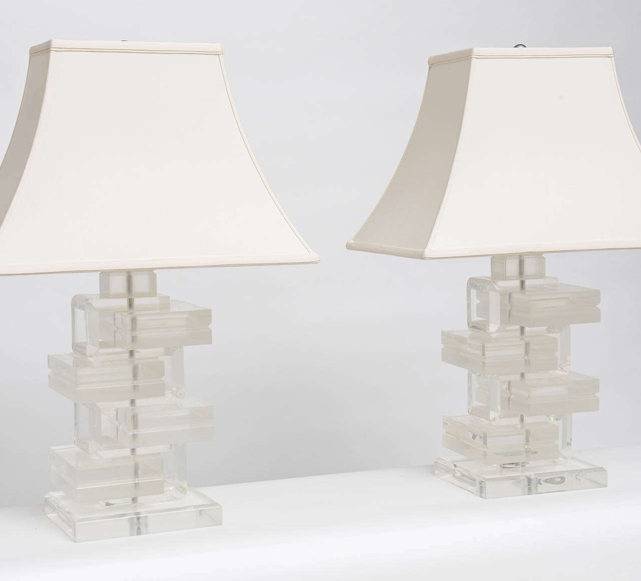American Pair of Stacked Lucite Lamps