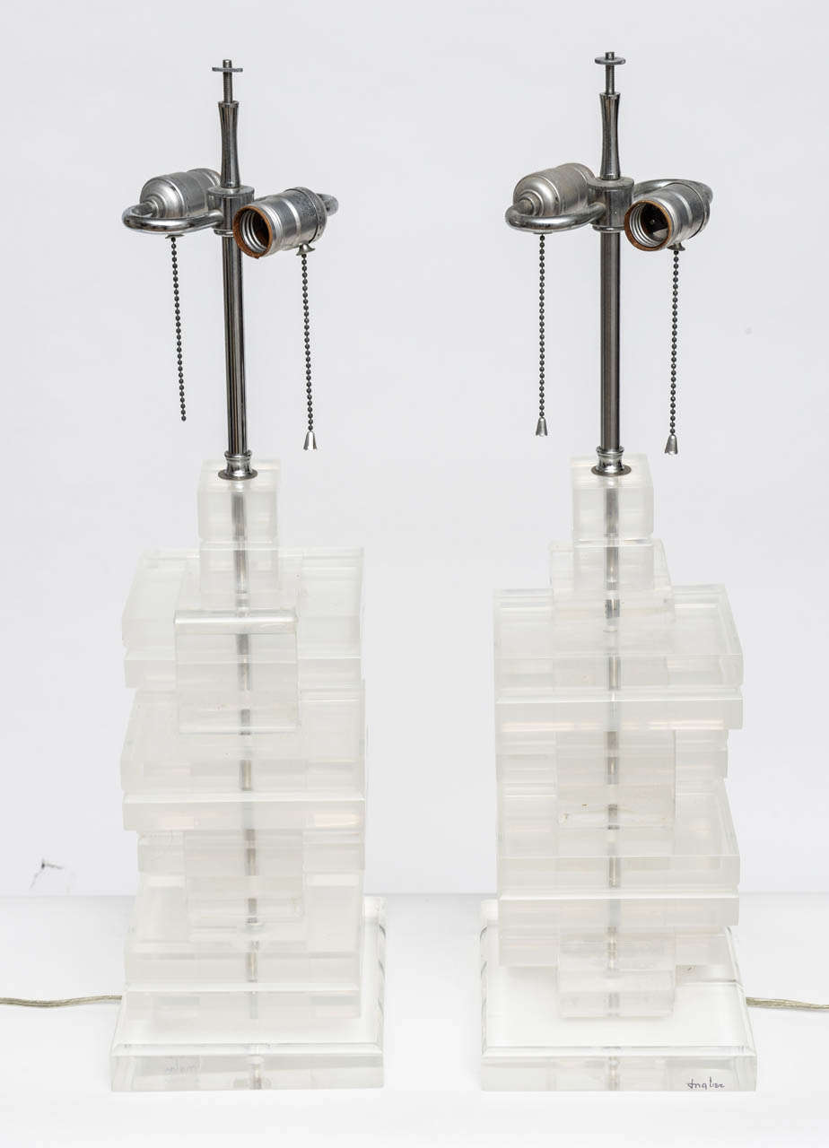 Pair of Stacked Lucite Lamps 3