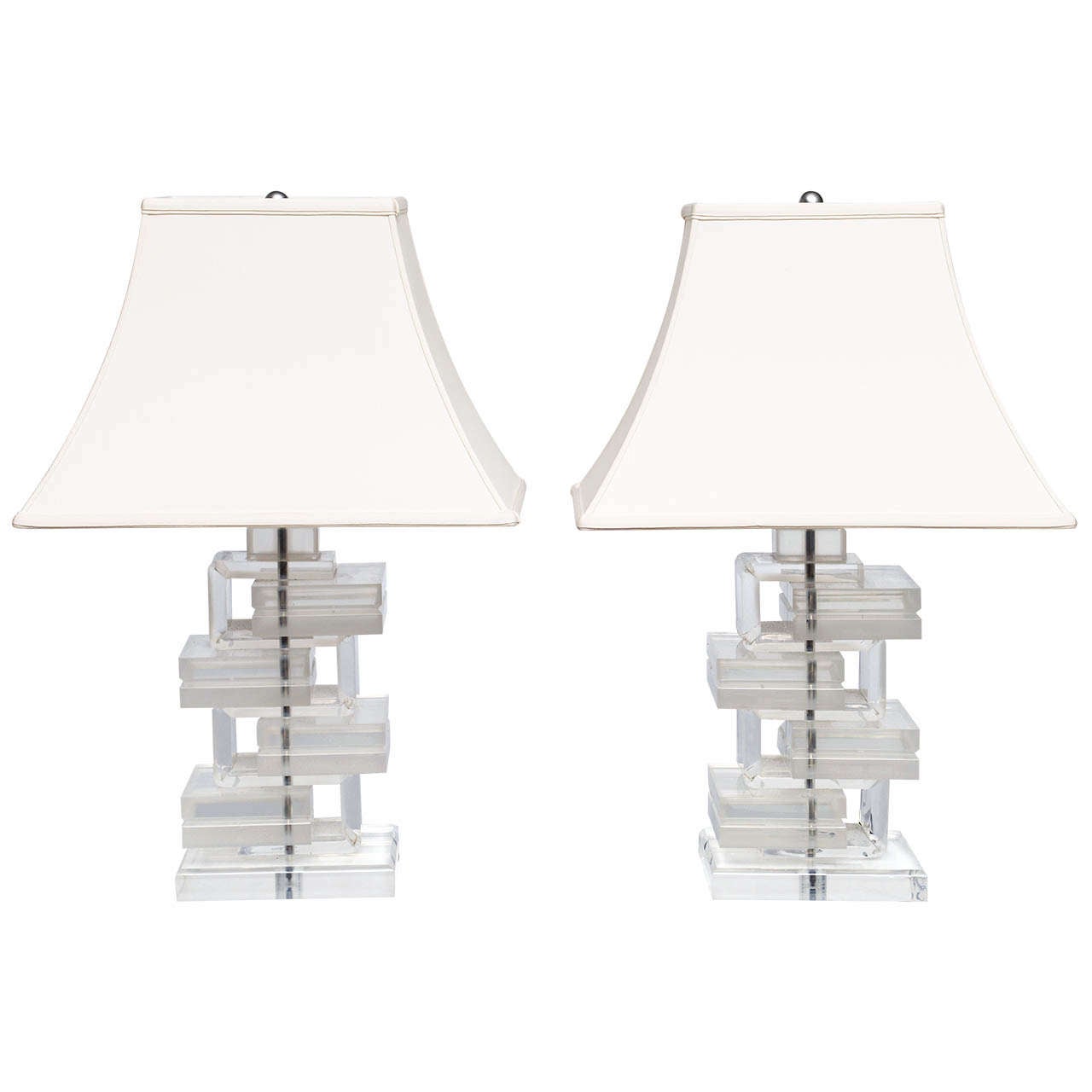 Pair of Stacked Lucite Lamps