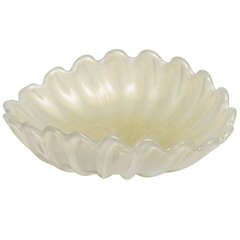 Ercole Barovier Handblown Murano Glass Scalloped Centerpiece Shell Bowl