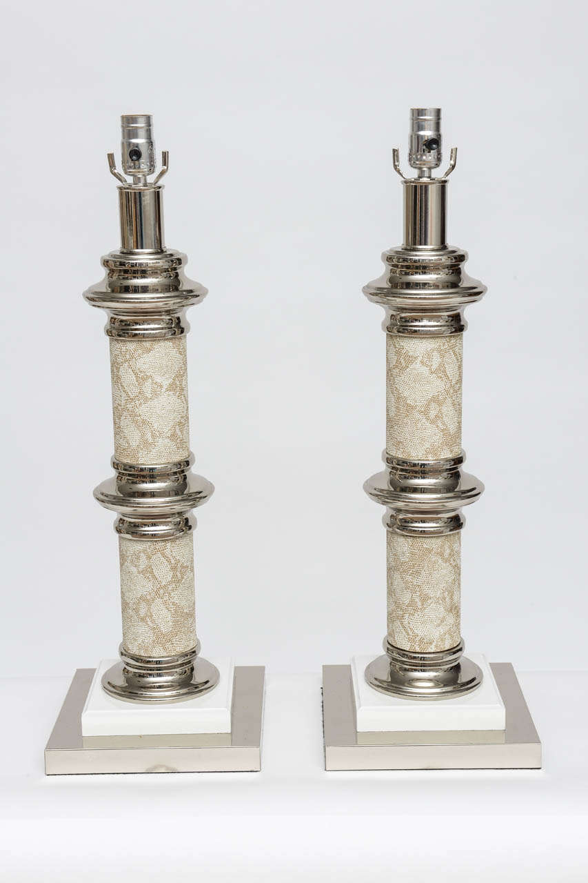 Late 20th Century Pair of Skin and Chrome Lamps manner of Karl Springer