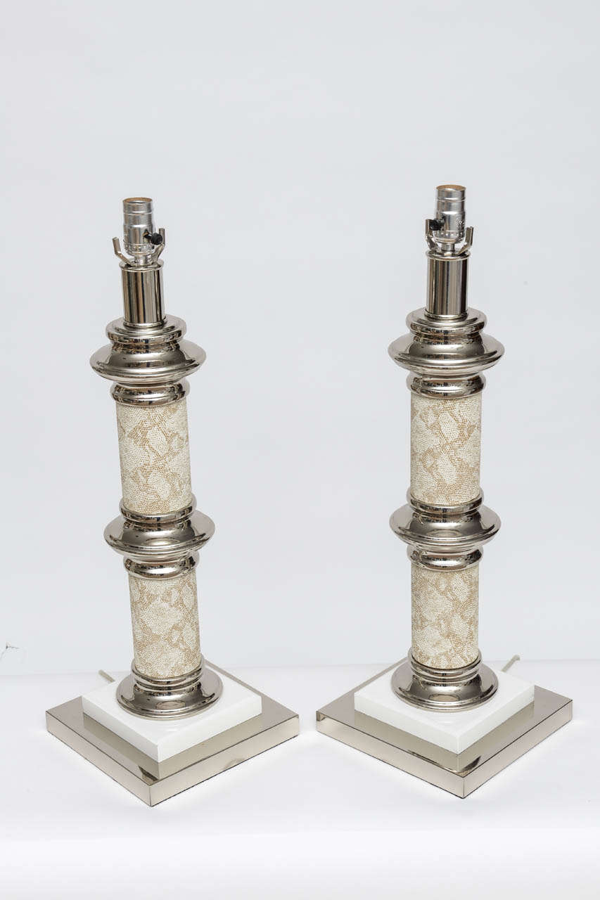 Pair of Skin and Chrome Lamps manner of Karl Springer 1