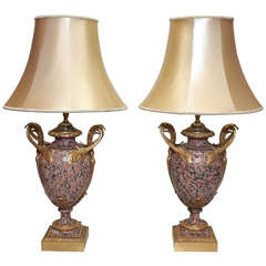 Pair Magnificent Antique Marble and Ormolu Lamps circa 1890-1910