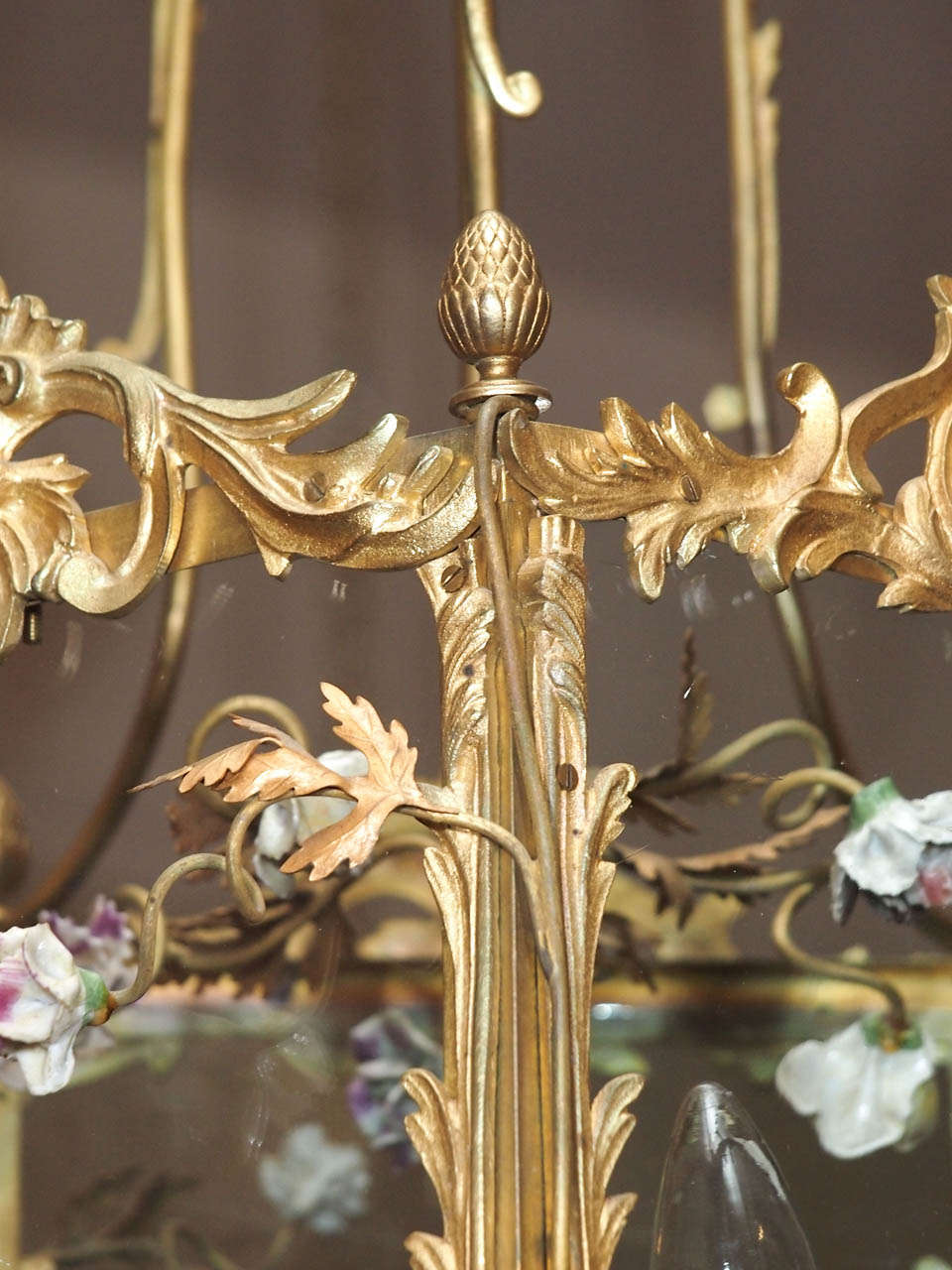 19th Century Antique French Bronze Lantern with Saxe Flowers circa 1890s
