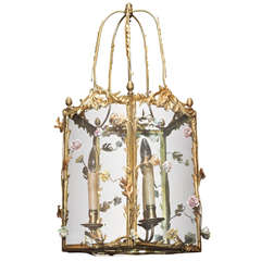 Antique French Bronze Lantern with Saxe Flowers circa 1890s