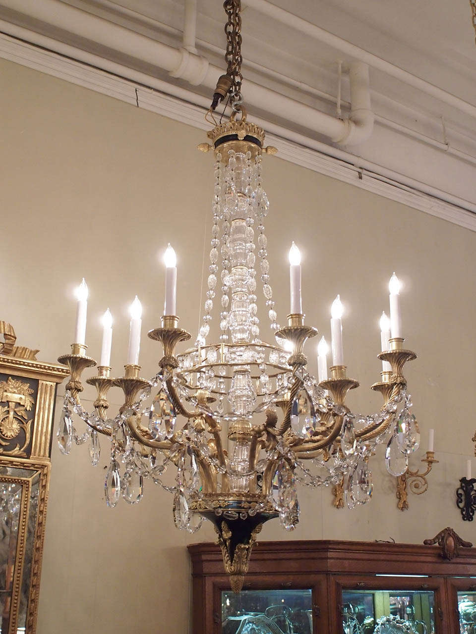 Antique French crystal and fine ormolu chandelier, circa 1890s. 