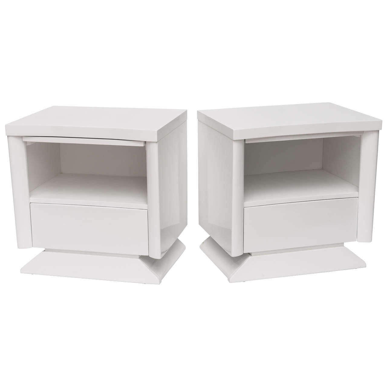 Pair of Mid Century Modern 1960's White Lacquered Bedside Tables
