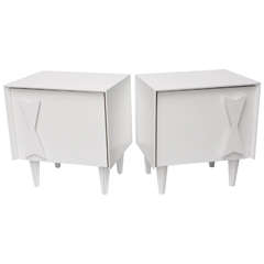 Pair of Whimsical Mid Century White Lacquer Bed Side Tables