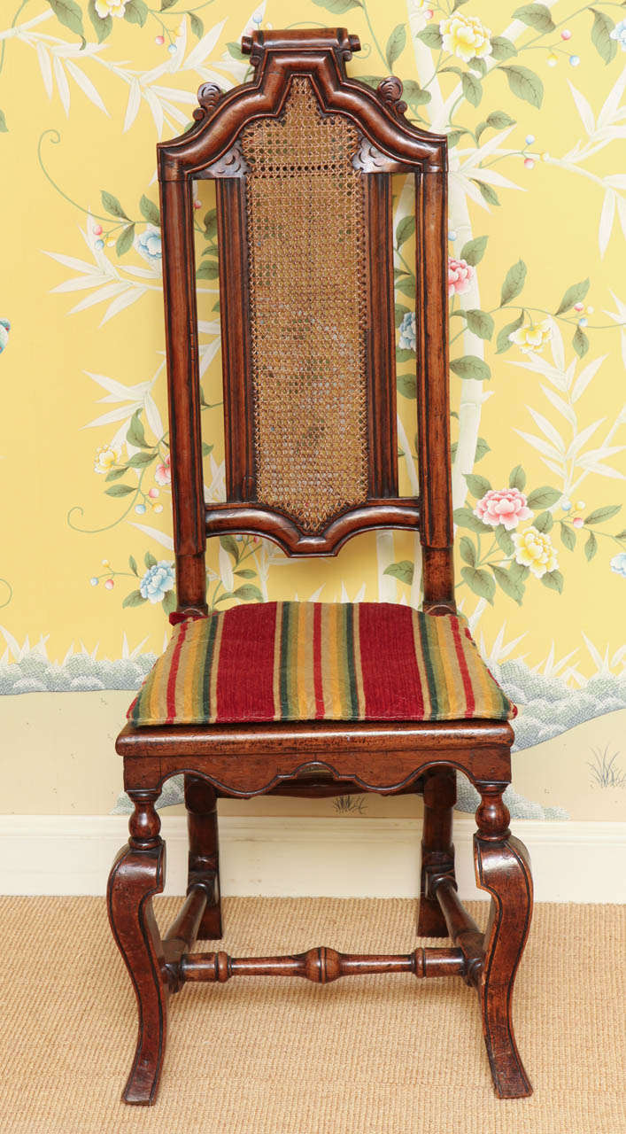 William and Mary Pair of William & Mary Period Walnut Tall Back Sidechairs, English, circa 1690 For Sale