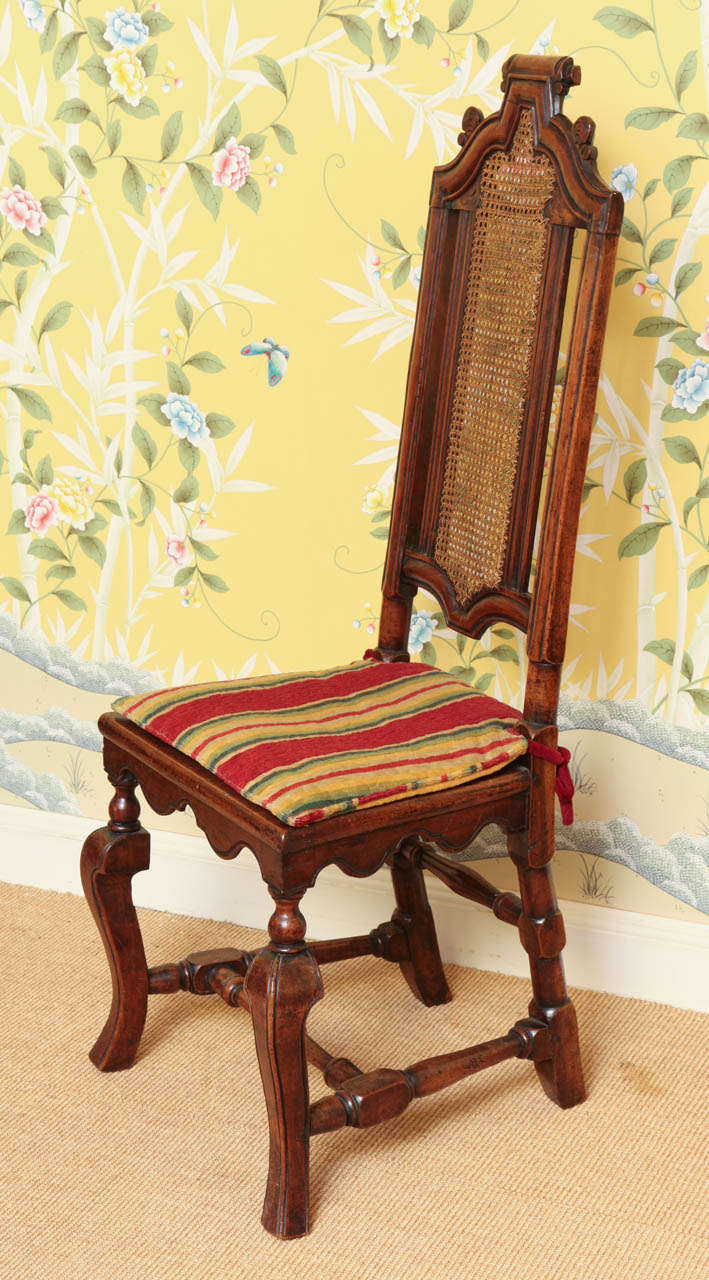 Cane Pair of William & Mary Period Walnut Tall Back Sidechairs, English, circa 1690 For Sale