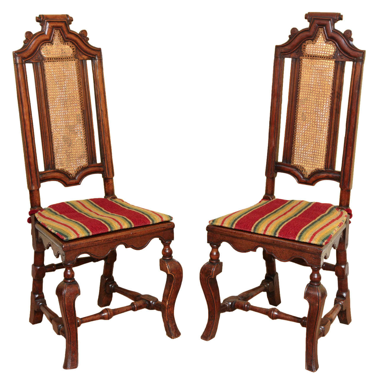 Pair of William & Mary Period Walnut Tall Back Sidechairs, English, circa 1690 For Sale