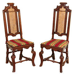 Antique Pair of William & Mary Period Walnut Tall Back Sidechairs, English, circa 1690