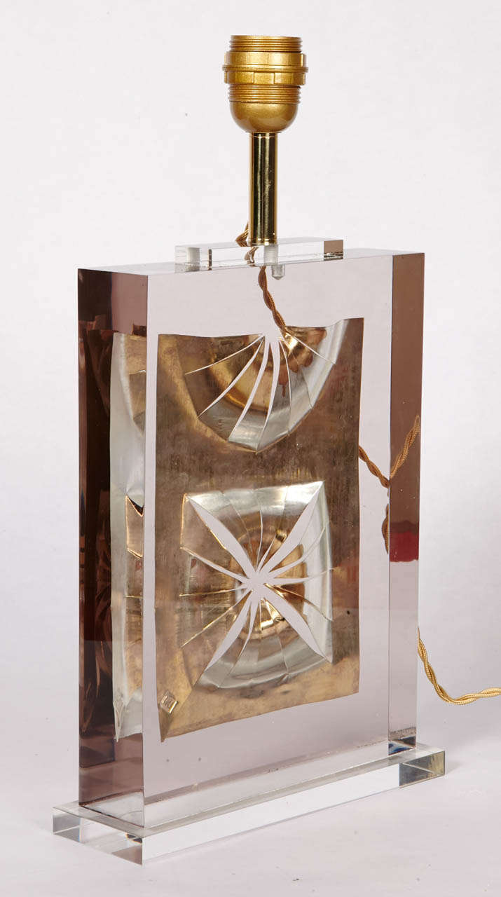 1980s Table Lamp with Inclusion in Lucite by Romeo Paris 2