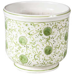 Italian Green and white ceramic cachepot.