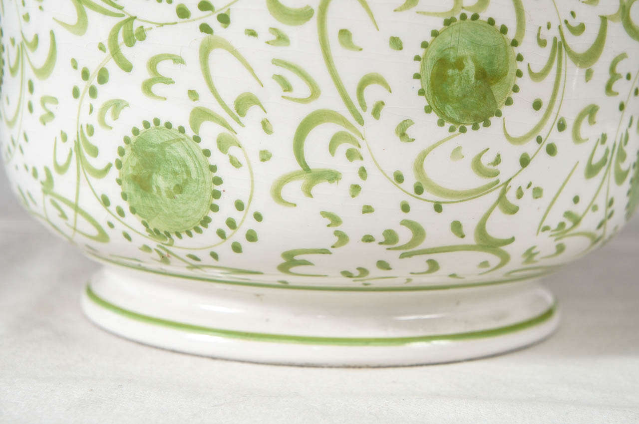 Late 20th Century Italian Green and white ceramic cachepot.