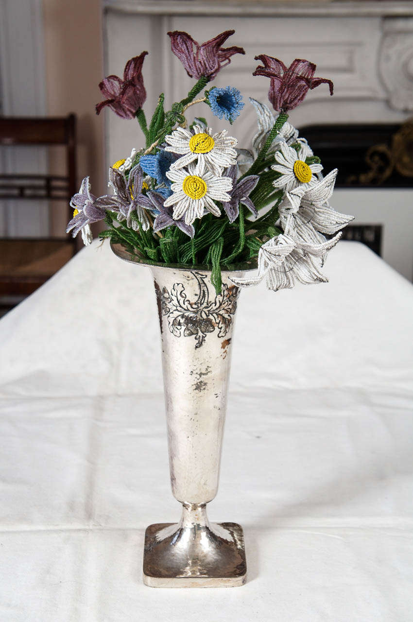 19th Century Trumpet Form Silver Plated Victorian Vase For Sale