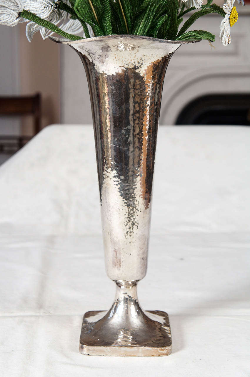 Trumpet Form Silver Plated Victorian Vase For Sale 1