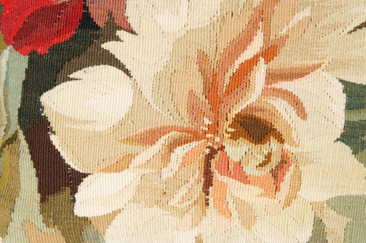 French Floral Tapestry Needlepoint Pillow