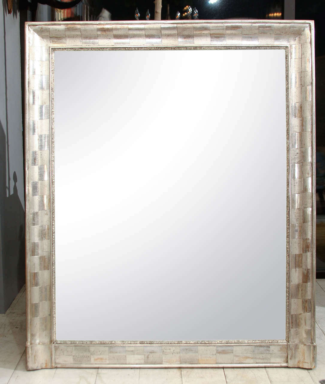 beautiful patina- photograph does not show depth of color.  mirror has some foxing and nice age, wood back.