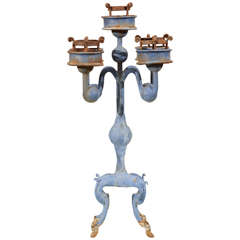 blue iron candle holder